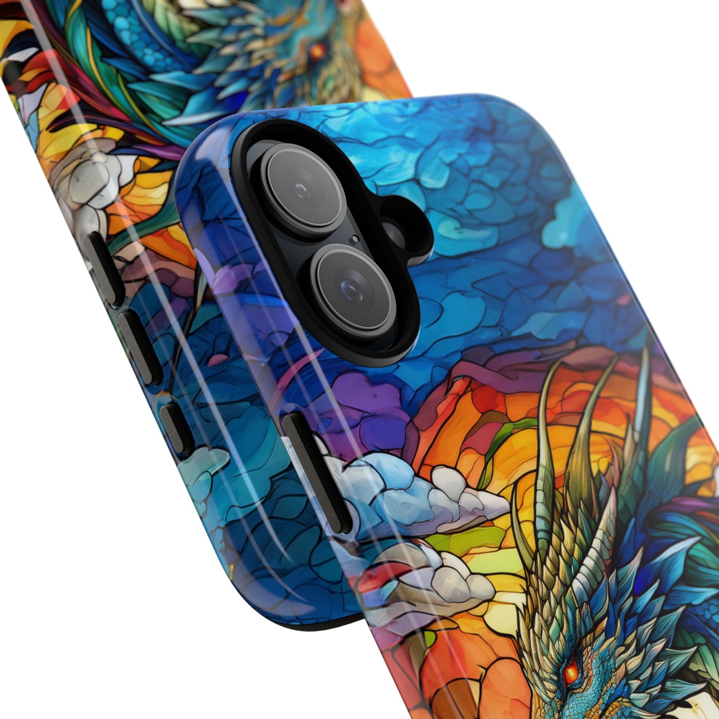 Stained Glass Design Dragon iPhone Case | Fits iPhone 8, X, XR, 11, 12, 13, 14, 15, 16 Pro, Plus, Max, Mini | Unique Fantasy Art Phone Cover