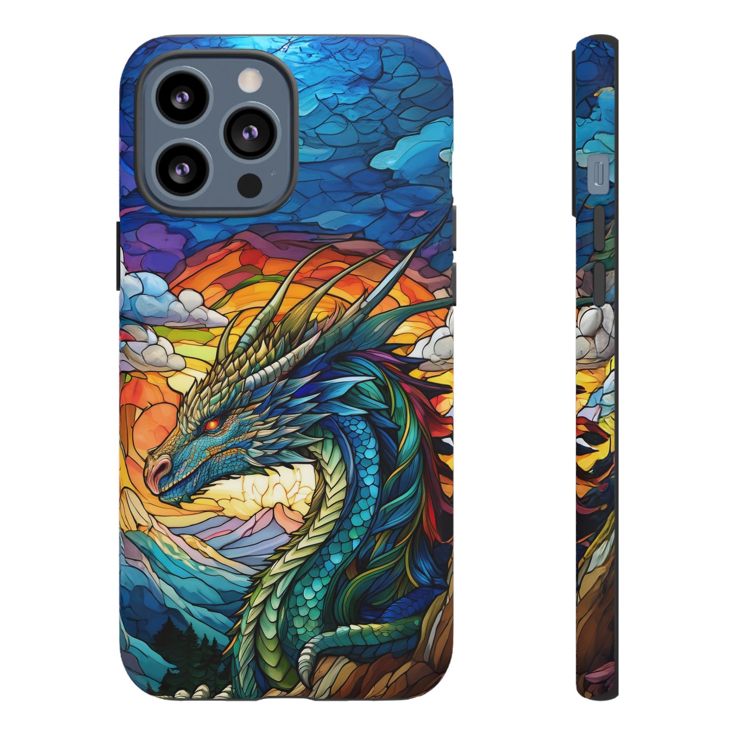 Stained Glass Design Dragon iPhone Case | Fits iPhone 8, X, XR, 11, 12, 13, 14, 15, 16 Pro, Plus, Max, Mini | Unique Fantasy Art Phone Cover