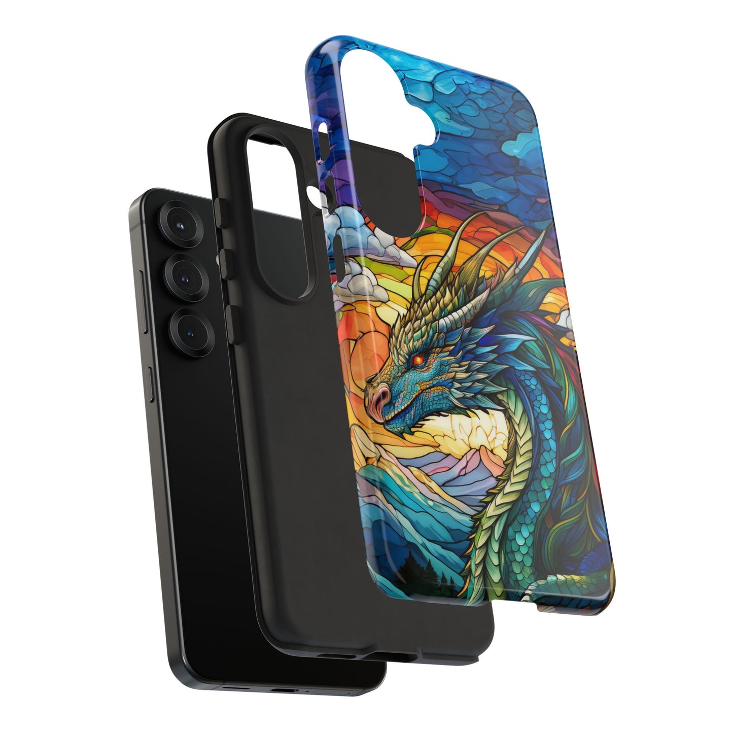 Stained Glass Design Dragon Case | Fantasy Art Samsung Galaxy S24 Ultra, S23, S22, S21, S20, S10 Plus | Unique Protective Phone Cover