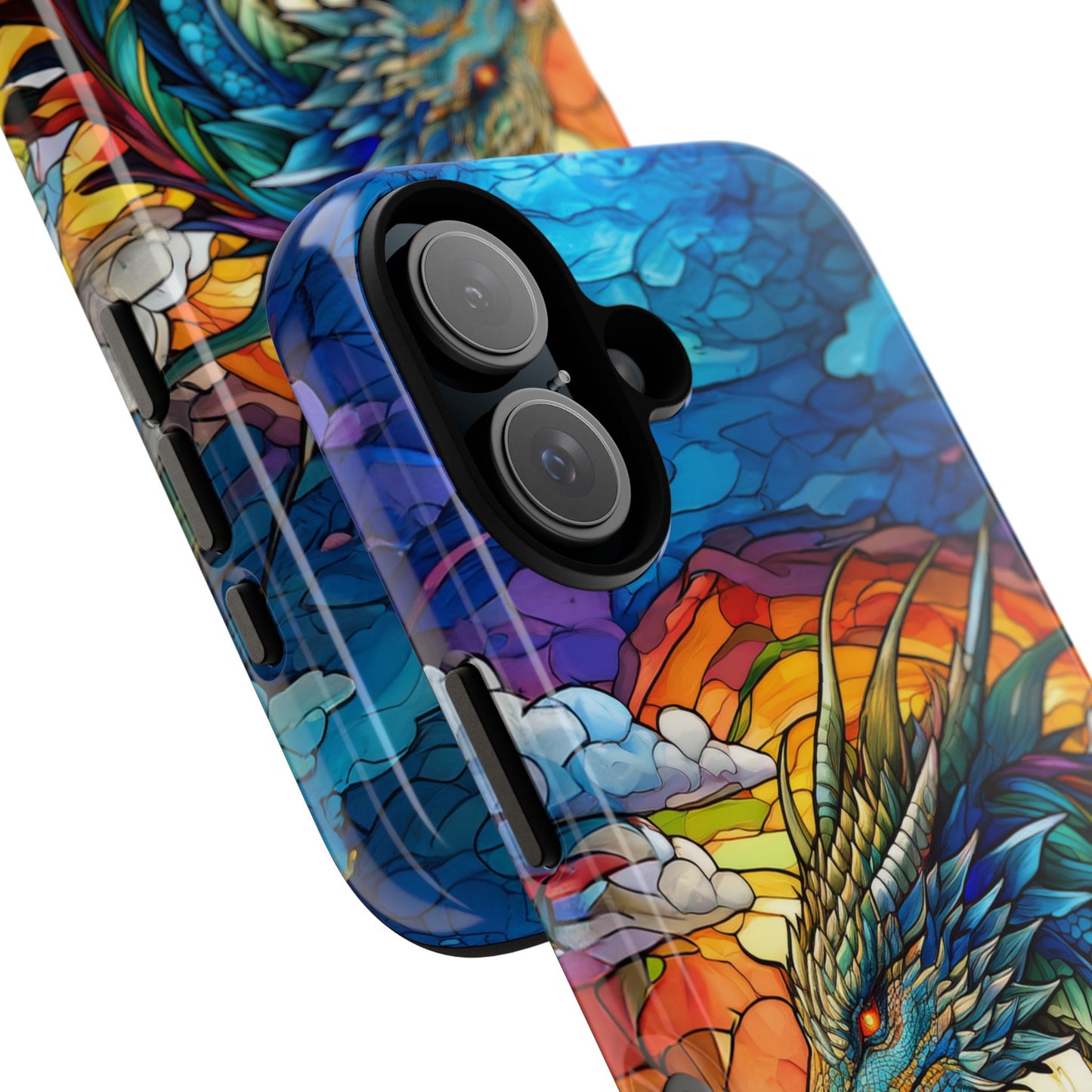 Stained Glass Design Dragon iPhone Case | Fits iPhone 8, X, XR, 11, 12, 13, 14, 15, 16 Pro, Plus, Max, Mini | Unique Fantasy Art Phone Cover