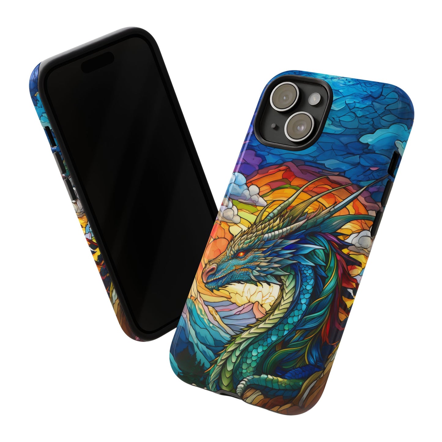 Stained Glass Design Dragon iPhone Case | Fits iPhone 8, X, XR, 11, 12, 13, 14, 15, 16 Pro, Plus, Max, Mini | Unique Fantasy Art Phone Cover