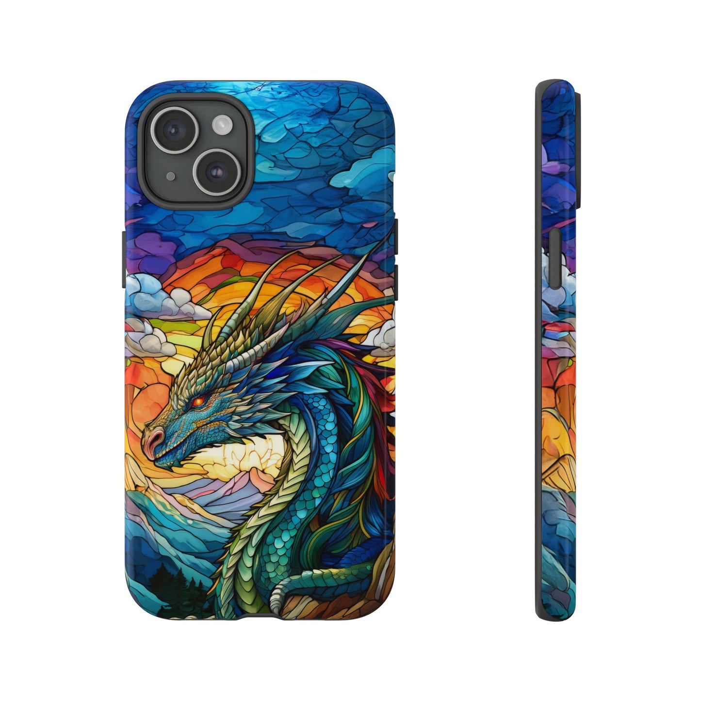 Stained Glass Design Dragon iPhone Case | Fits iPhone 8, X, XR, 11, 12, 13, 14, 15, 16 Pro, Plus, Max, Mini | Unique Fantasy Art Phone Cover