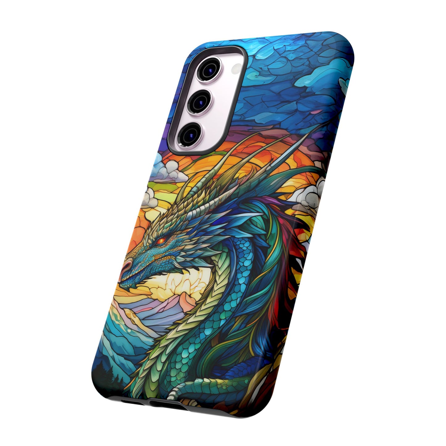 Stained Glass Design Dragon Case | Fantasy Art Samsung Galaxy S24 Ultra, S23, S22, S21, S20, S10 Plus | Unique Protective Phone Cover