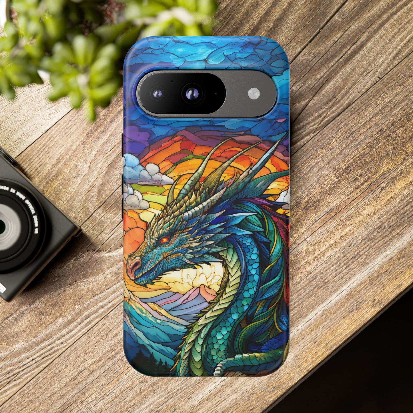 Stained Glass Design Dragon Case | Fantasy Art Google Pixel 8 Pro, 8, 7, 6 Pro, 6, 5 5G | Unique Protective Phone Cover for Pixel Users