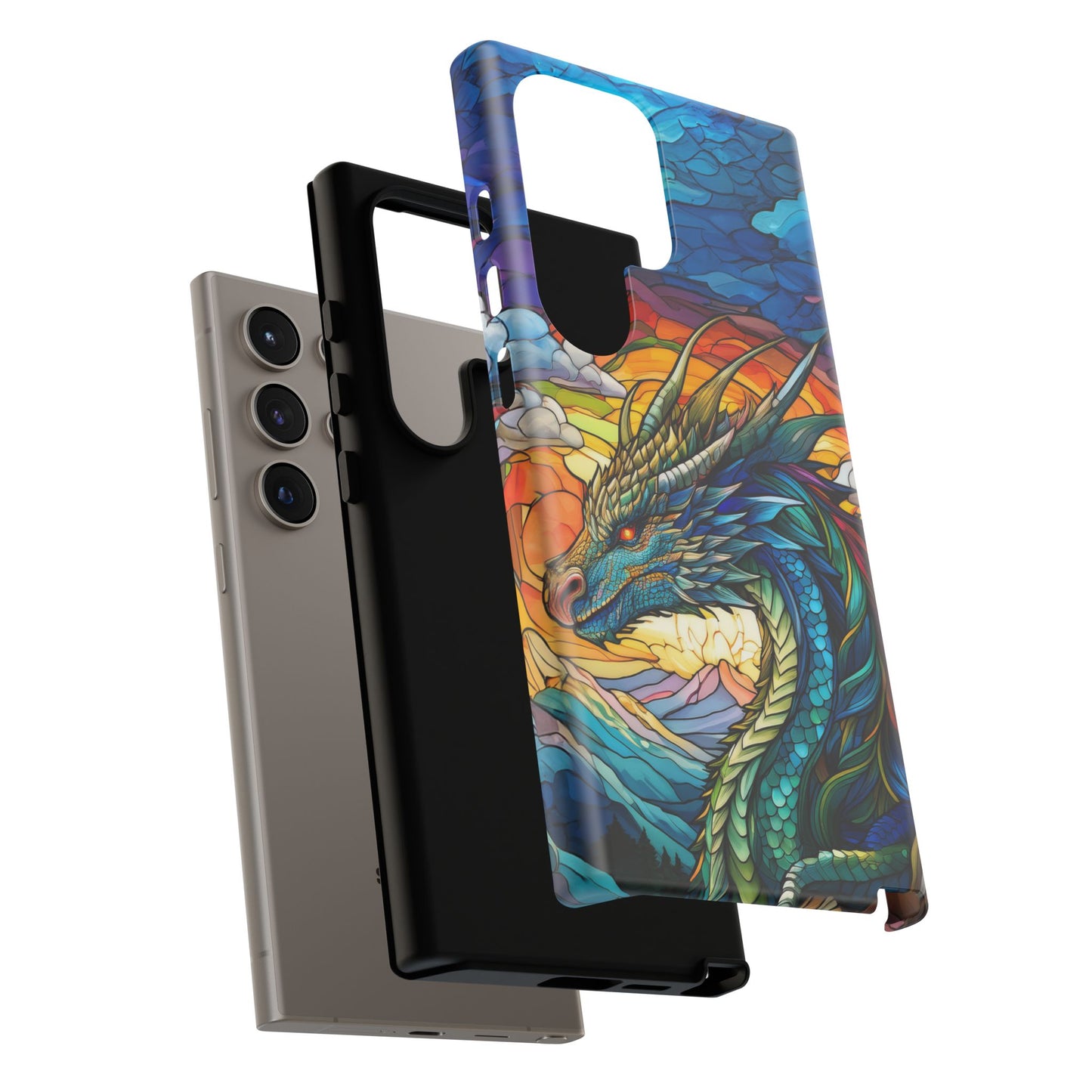 Stained Glass Design Dragon Case | Fantasy Art Samsung Galaxy S24 Ultra, S23, S22, S21, S20, S10 Plus | Unique Protective Phone Cover