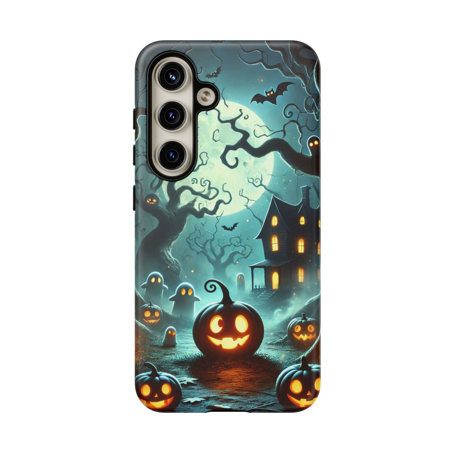 Spooky Halloween Night Pumpkin and Ghost Path Design Phone Case