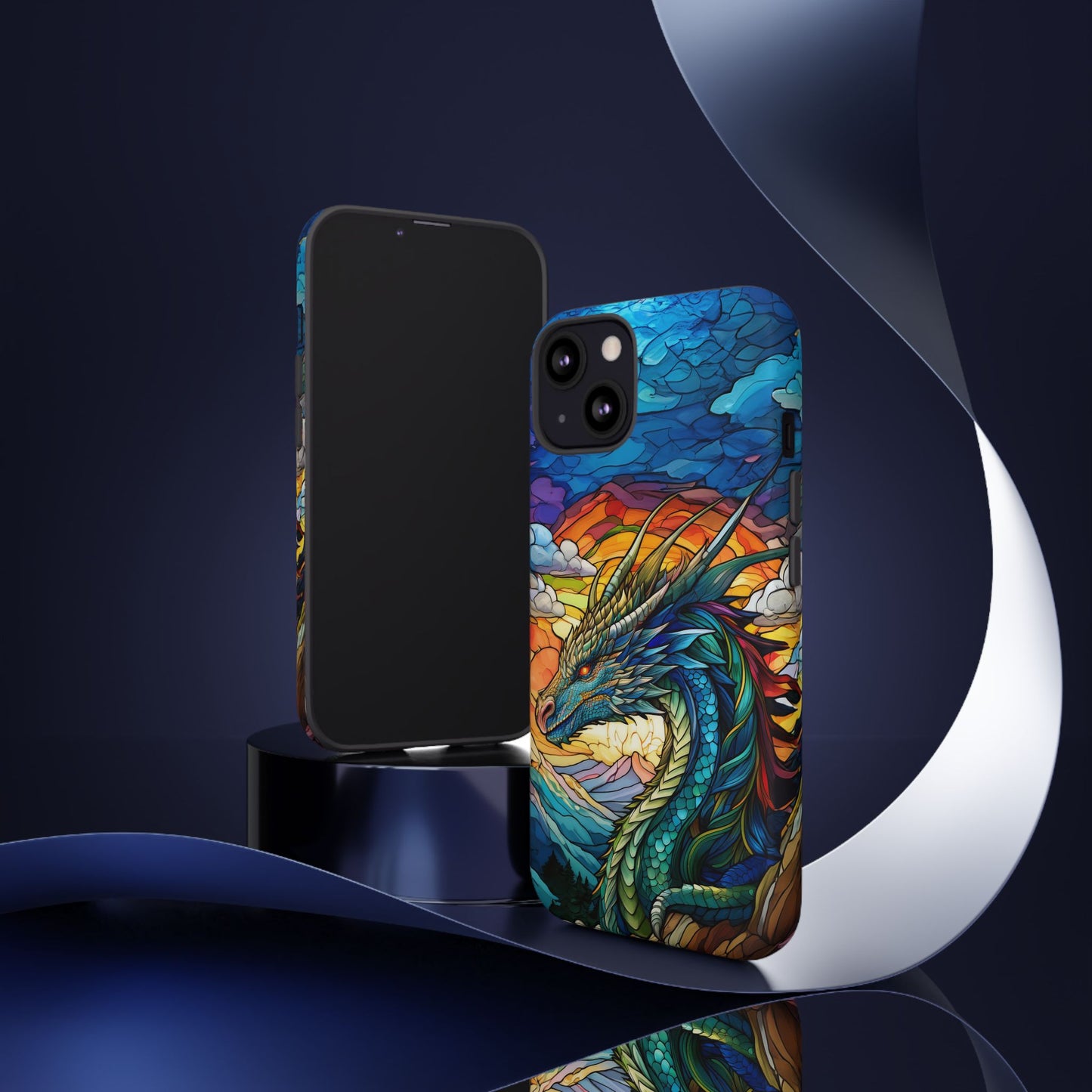 Stained Glass Design Dragon iPhone Case | Fits iPhone 8, X, XR, 11, 12, 13, 14, 15, 16 Pro, Plus, Max, Mini | Unique Fantasy Art Phone Cover