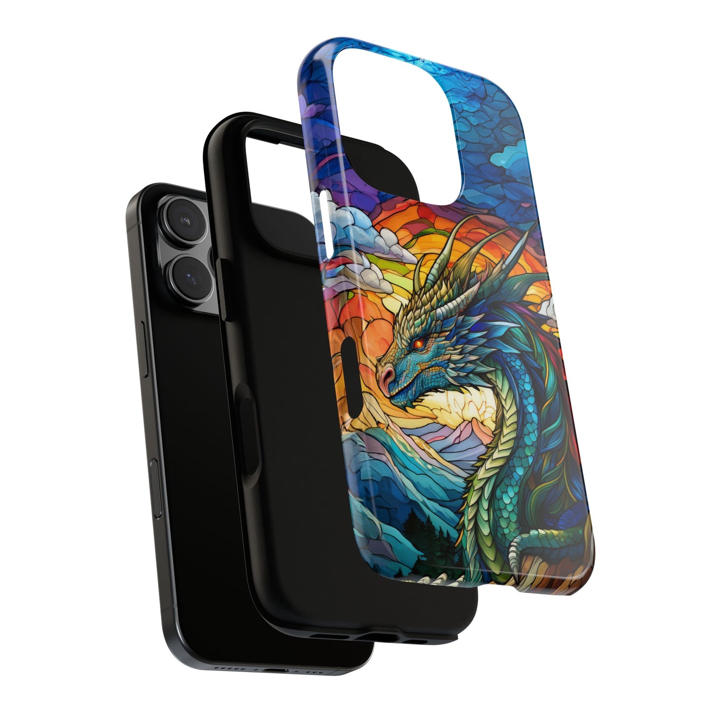 Stained Glass Design Dragon iPhone Case | Fits iPhone 8, X, XR, 11, 12, 13, 14, 15, 16 Pro, Plus, Max, Mini | Unique Fantasy Art Phone Cover