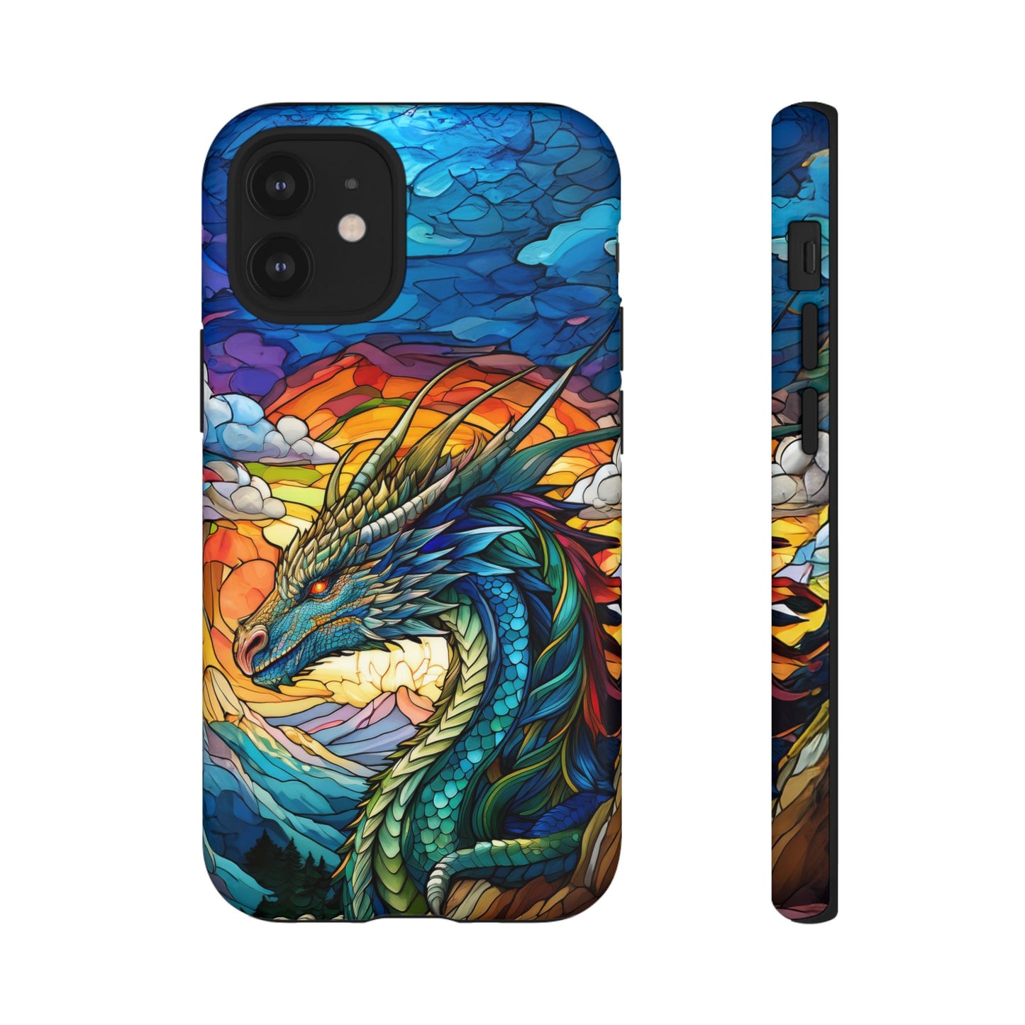 Stained Glass Design Dragon iPhone Case | Fits iPhone 8, X, XR, 11, 12, 13, 14, 15, 16 Pro, Plus, Max, Mini | Unique Fantasy Art Phone Cover