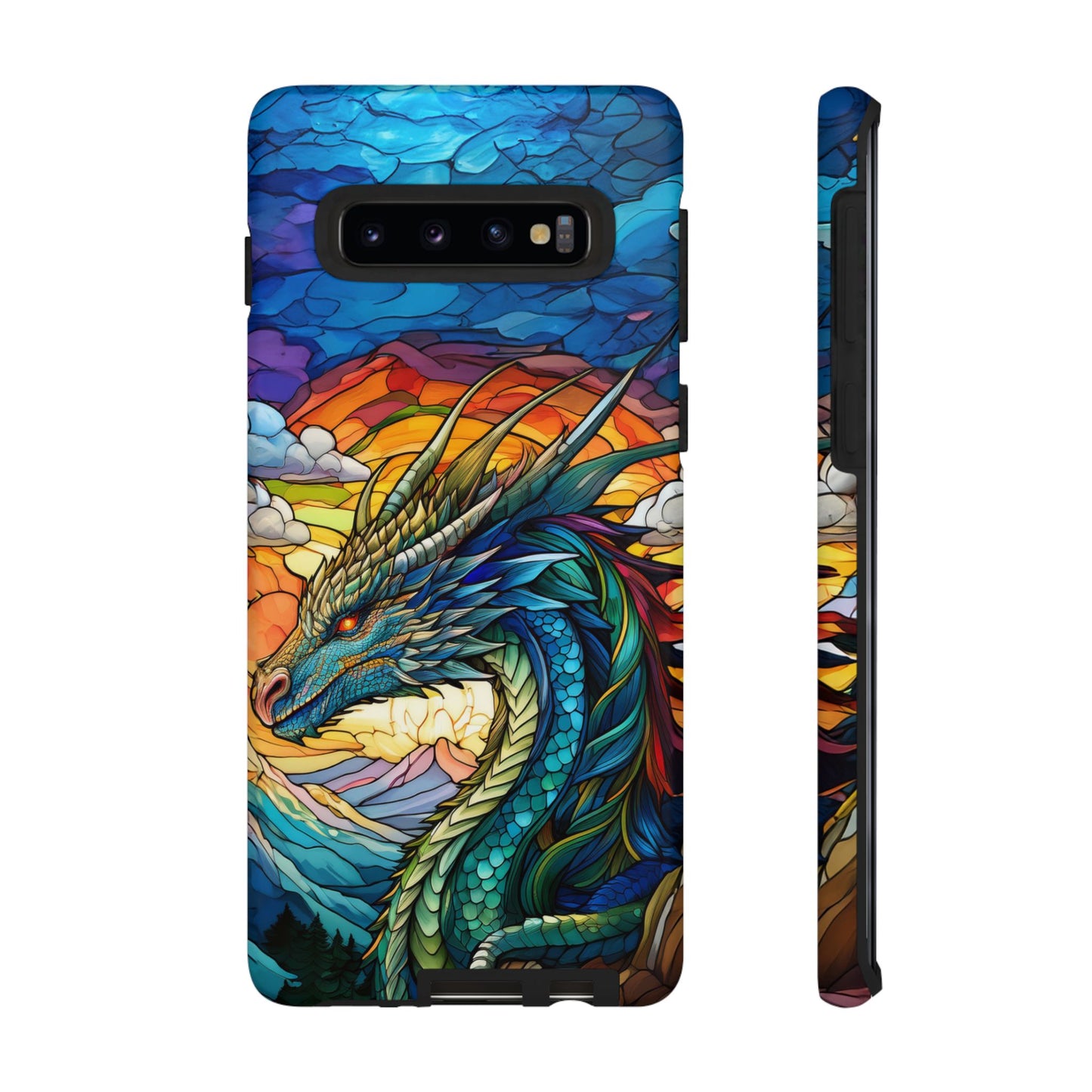 Stained Glass Design Dragon Case | Fantasy Art Samsung Galaxy S24 Ultra, S23, S22, S21, S20, S10 Plus | Unique Protective Phone Cover