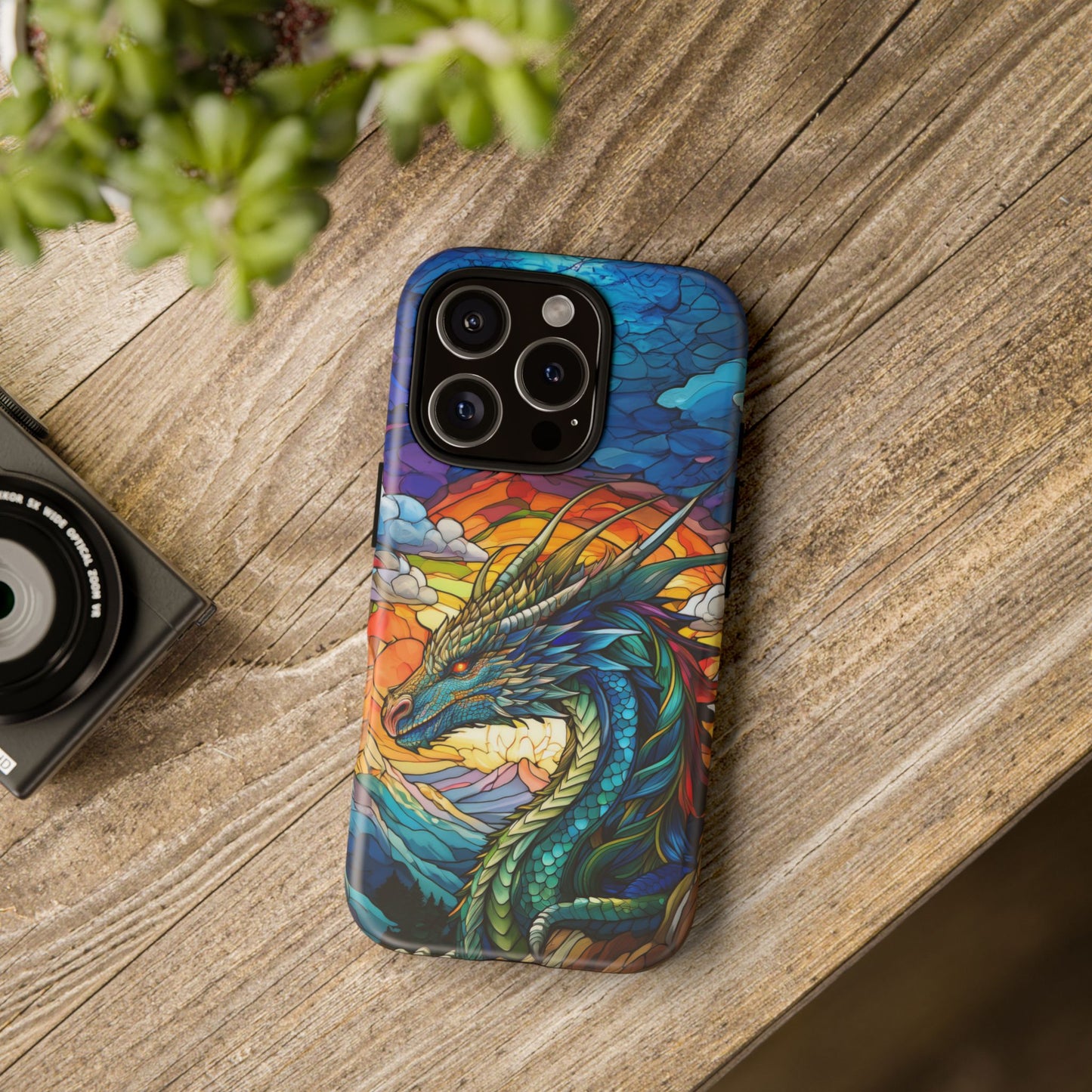 Stained Glass Design Dragon iPhone Case | Fits iPhone 8, X, XR, 11, 12, 13, 14, 15, 16 Pro, Plus, Max, Mini | Unique Fantasy Art Phone Cover