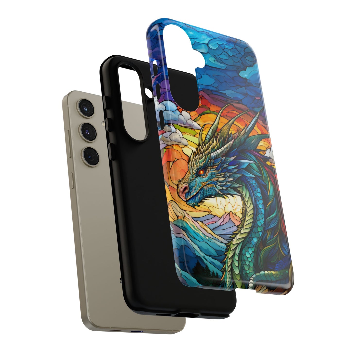 Stained Glass Design Dragon Case | Fantasy Art Samsung Galaxy S24 Ultra, S23, S22, S21, S20, S10 Plus | Unique Protective Phone Cover