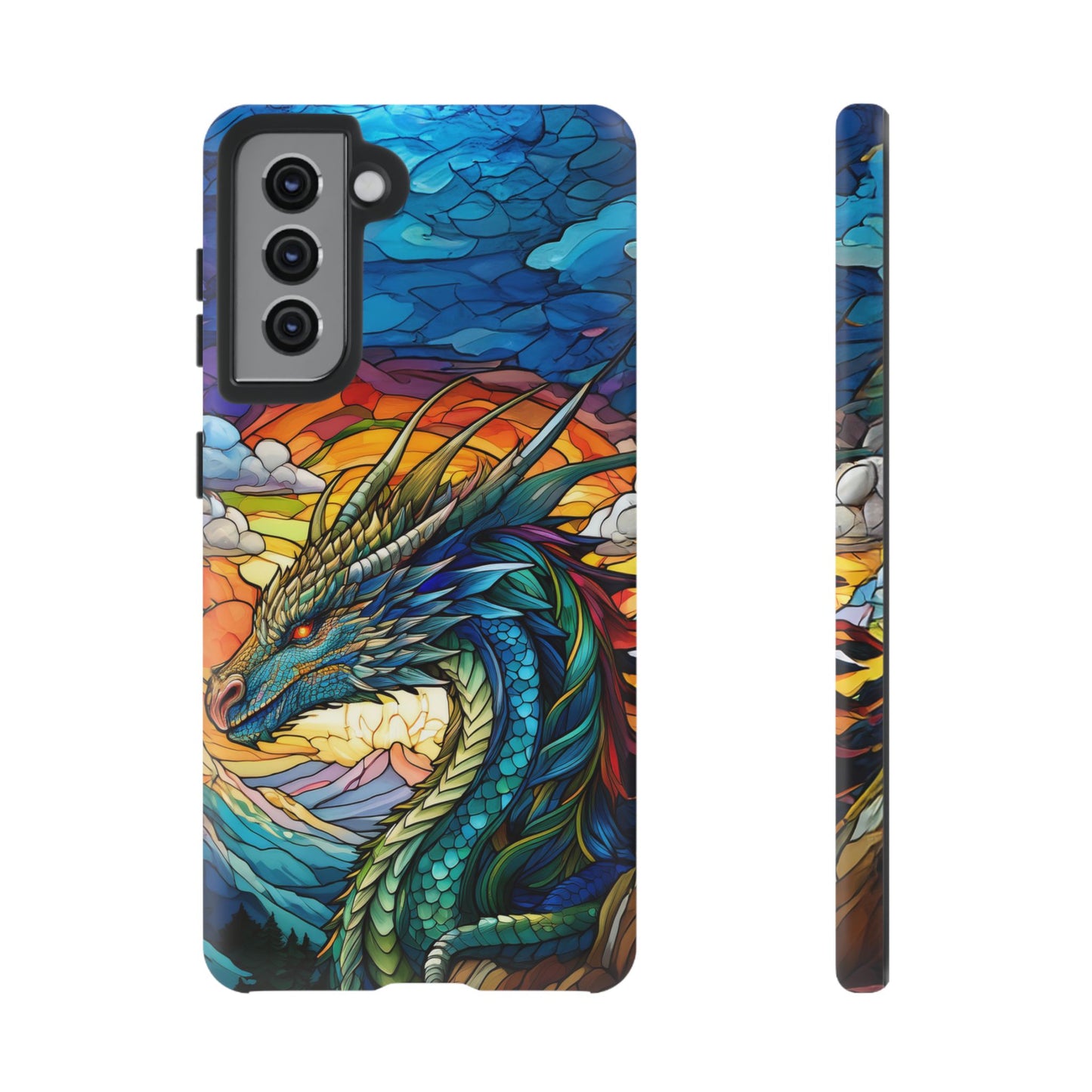 Stained Glass Design Dragon Case | Fantasy Art Samsung Galaxy S24 Ultra, S23, S22, S21, S20, S10 Plus | Unique Protective Phone Cover