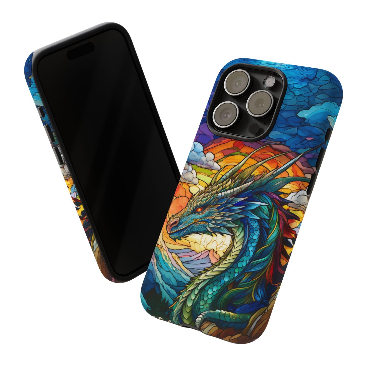 Stained Glass Design Dragon iPhone Case | Fits iPhone 8, X, XR, 11, 12, 13, 14, 15, 16 Pro, Plus, Max, Mini | Unique Fantasy Art Phone Cover