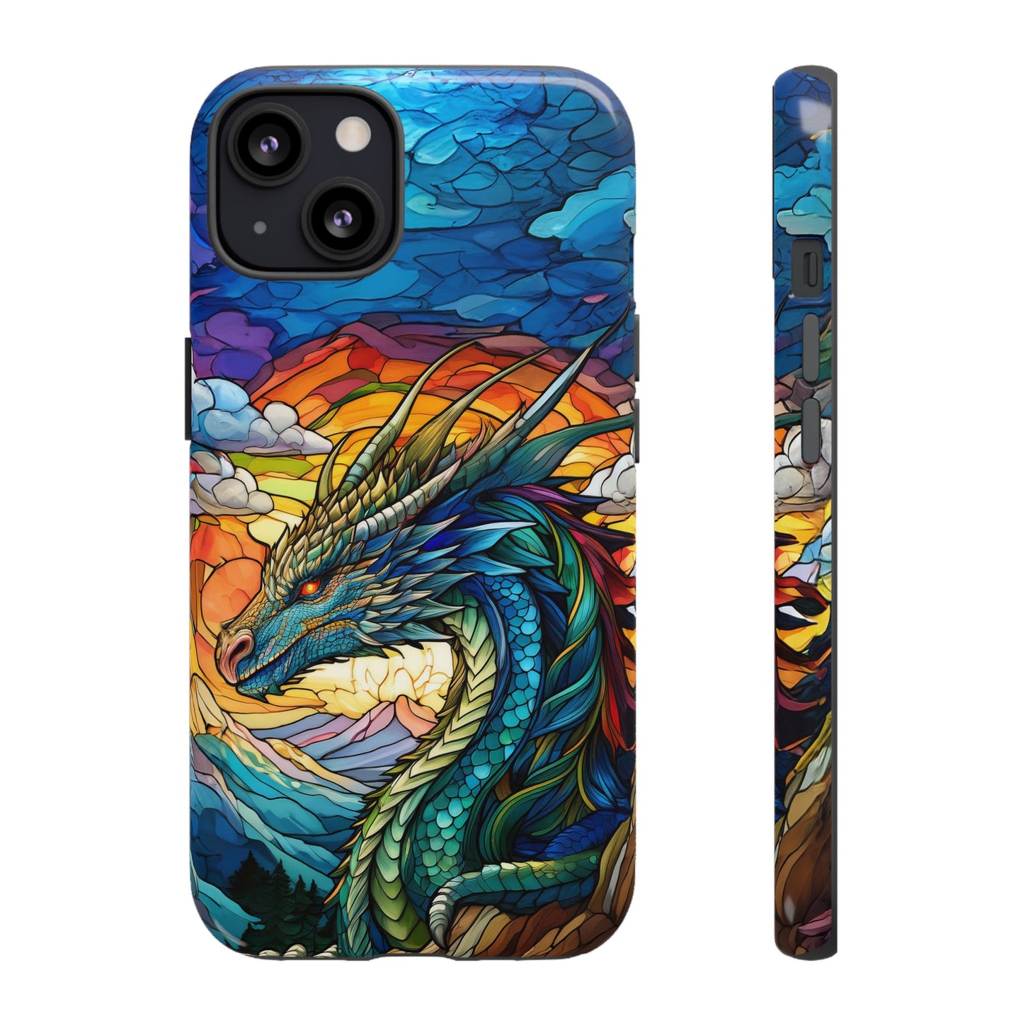 Stained Glass Design Dragon iPhone Case | Fits iPhone 8, X, XR, 11, 12, 13, 14, 15, 16 Pro, Plus, Max, Mini | Unique Fantasy Art Phone Cover
