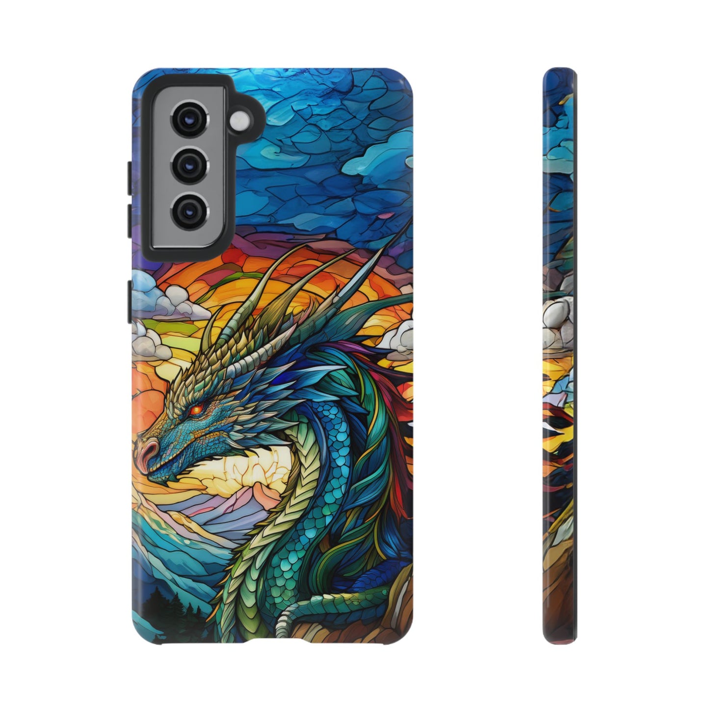 Stained Glass Design Dragon Case | Fantasy Art Samsung Galaxy S24 Ultra, S23, S22, S21, S20, S10 Plus | Unique Protective Phone Cover
